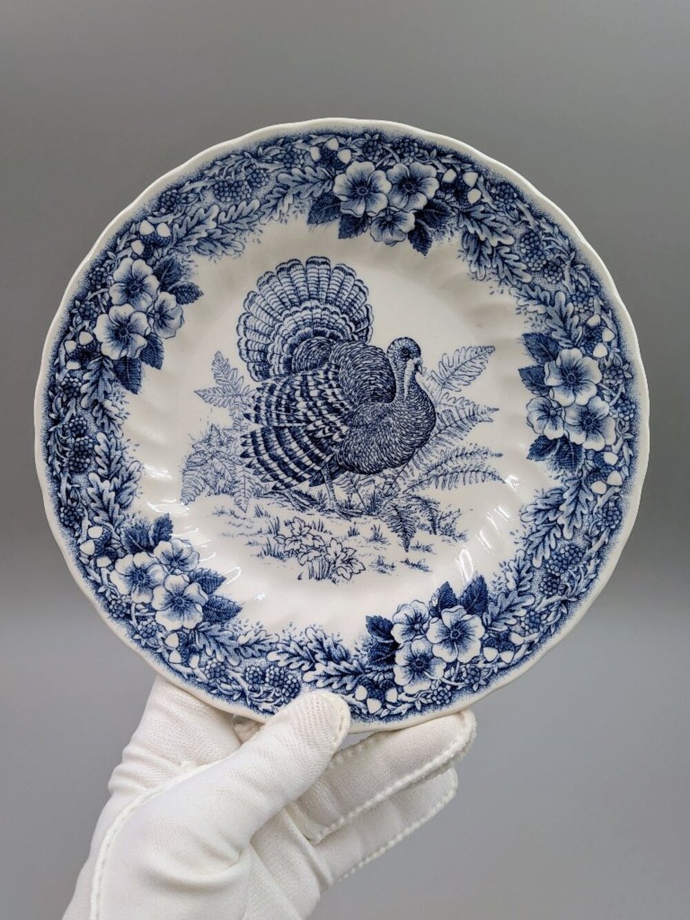 Churchill England Thanksgiving Blue Transferware 8" Turkey Plate